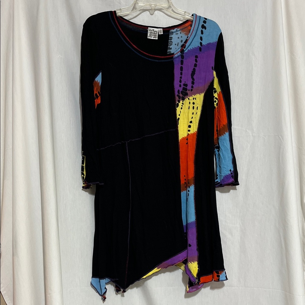 Parsley & Sage Black Tunic with Orange purple yellow and Blue Patchwork women 1X - Picture 2 of 12